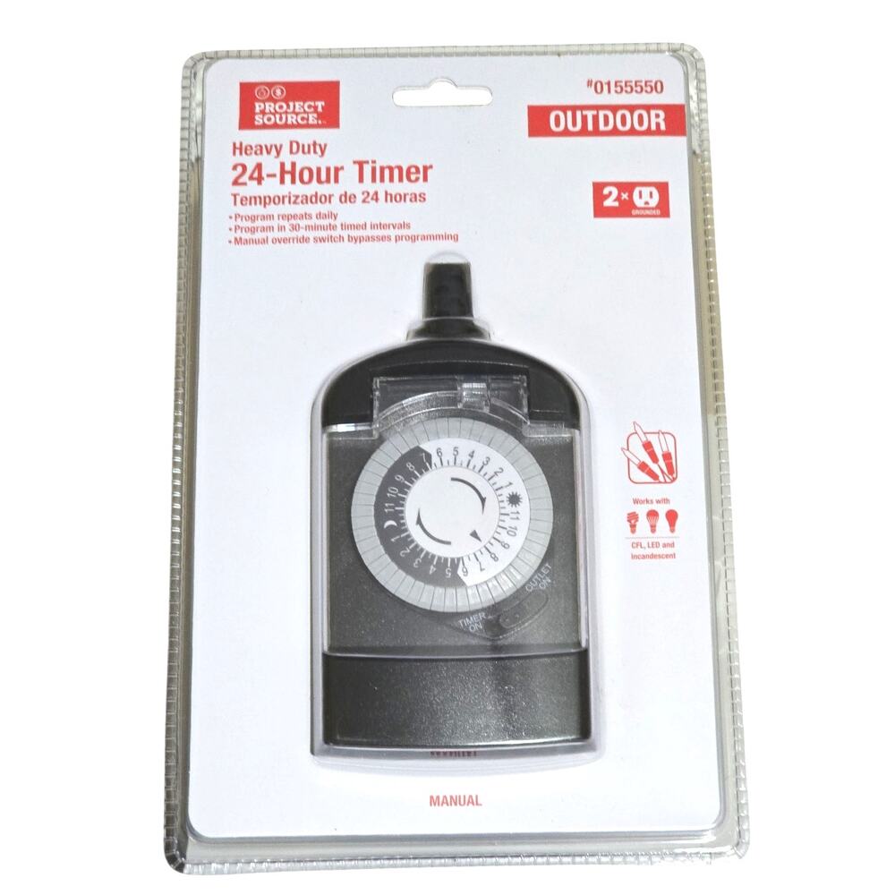 Project Source Outdoor Plug Timer 15A 24 Hr 2-Outlet Heavy Duty Light Controller